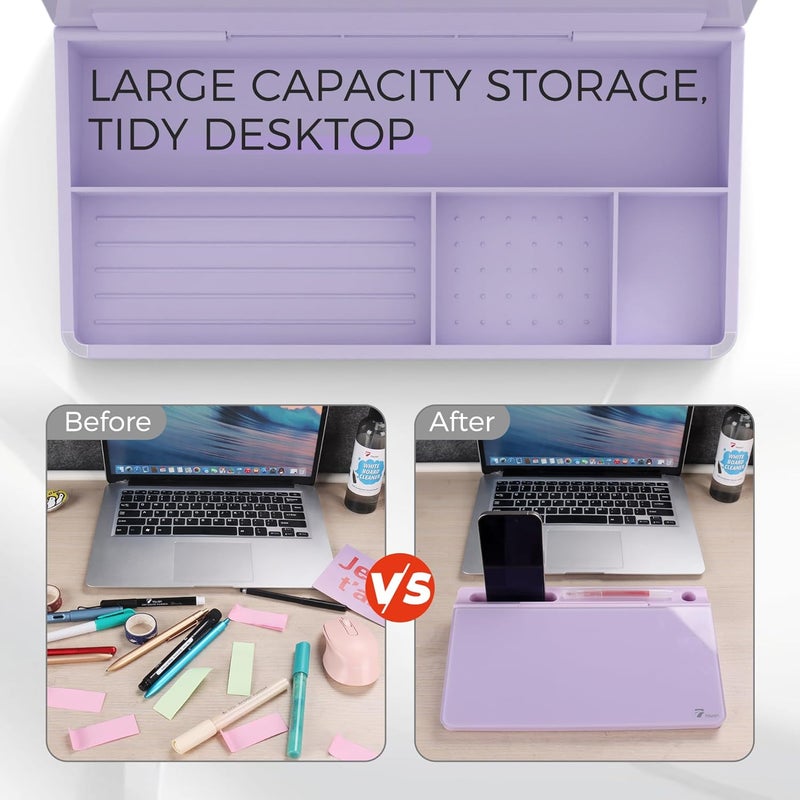 TOWON Small Compact Glass Desktop Whiteboard with Storage – 12 x 7 in Dry Erase Board for Desk, Home Office, School | Includes 5 Markers, Eraser & Holder | Space-Saving Organizer, Aesthetic Lavender - Image 5
